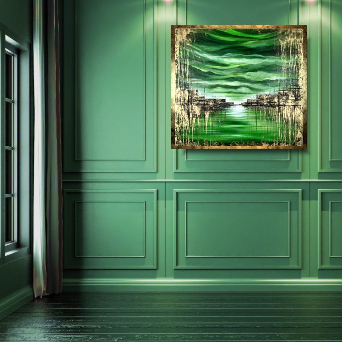 Zielony obraz w ramie 2049Z "Zielone miasto" 100x90cm