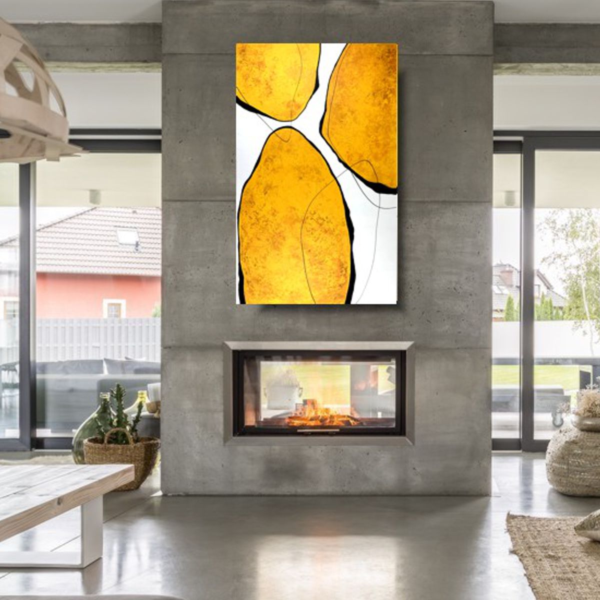 Obraz geometryczna abstrakcja 2075Z "Żółte bryły" 160x100cm