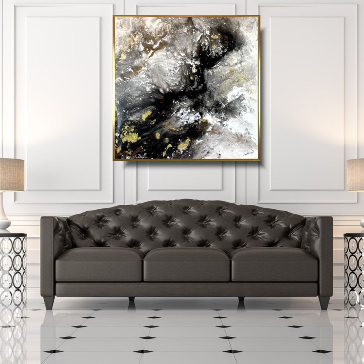 Kolekcja obrazów pouring 2084Z "Niebiański pył" 90x90cm