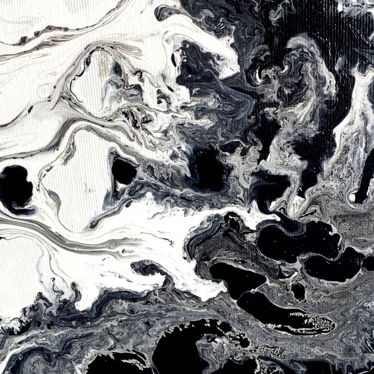Czarno białą abstrakcja pouring 2086Z "Koniec wszechświata" 100x100cm
