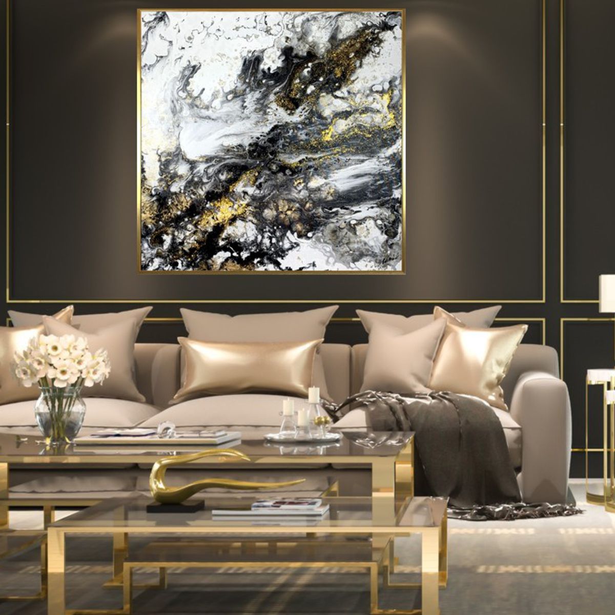 Współczesna abstrakcja pouring 2087Z "Marmur" 90x90cm