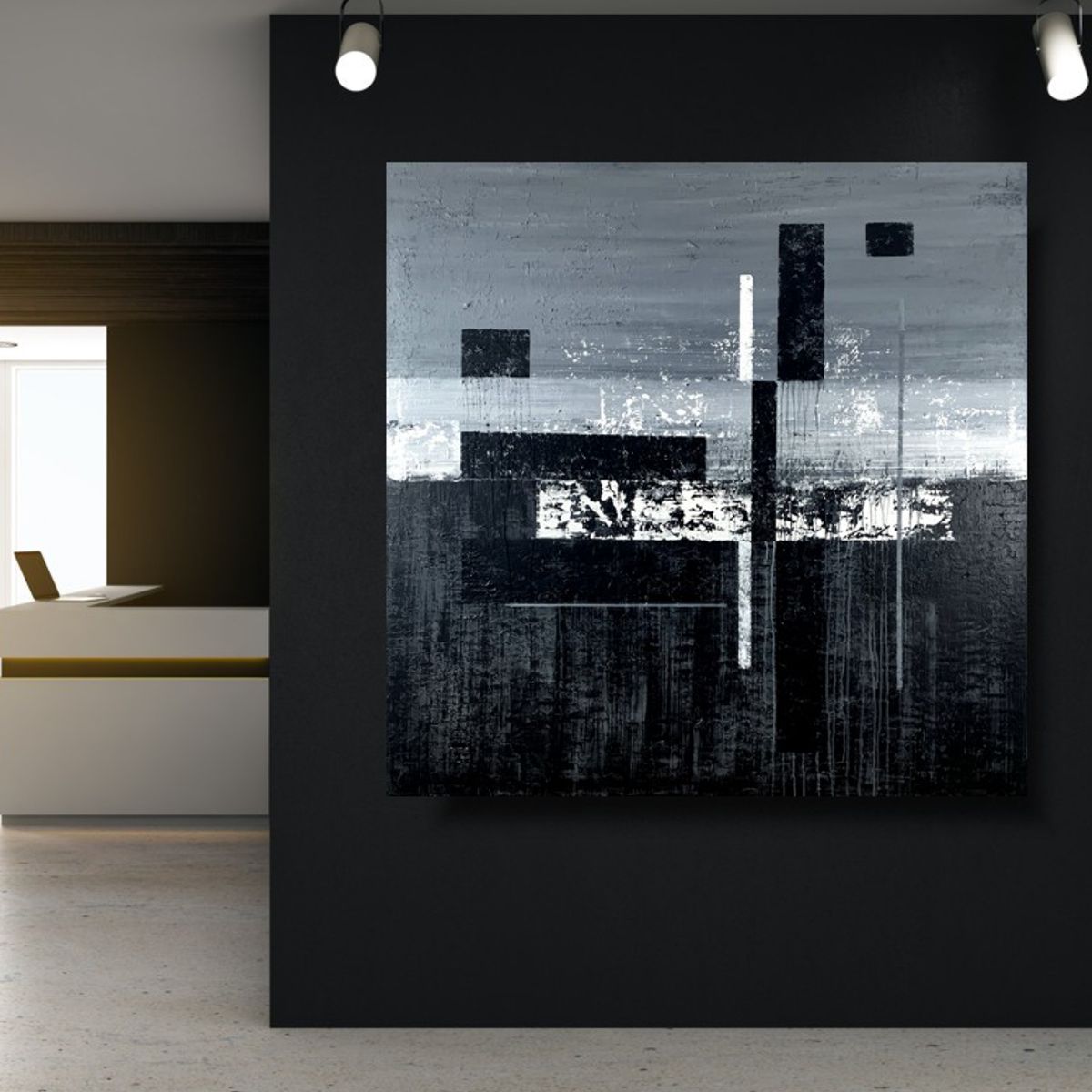 Szary obraz abstrakcja 2096Z "Przemysłowy pejzaż" 140x140cm