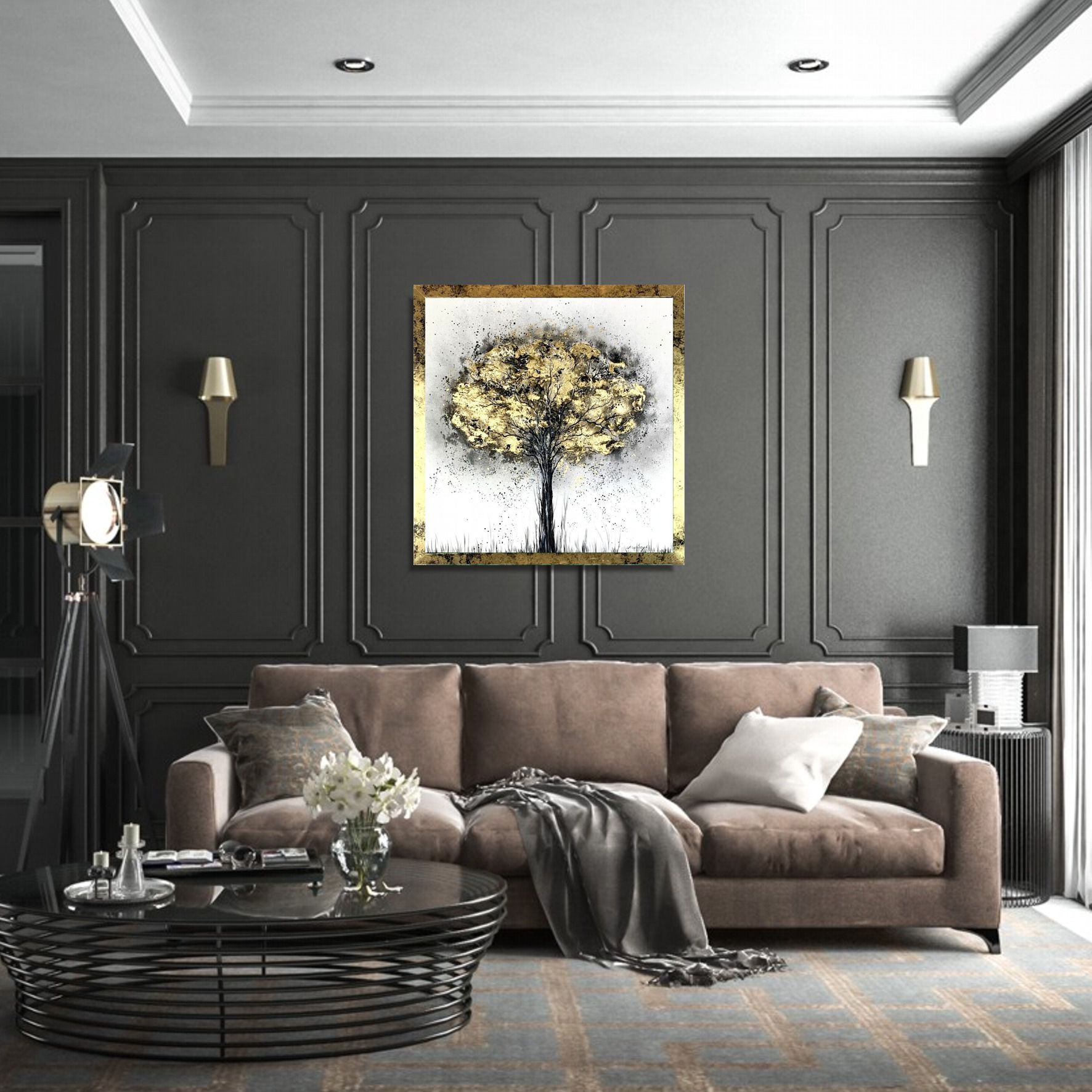 Obraz malowany na płótnie 2215Z "Złote drzewo" 60x60cm
