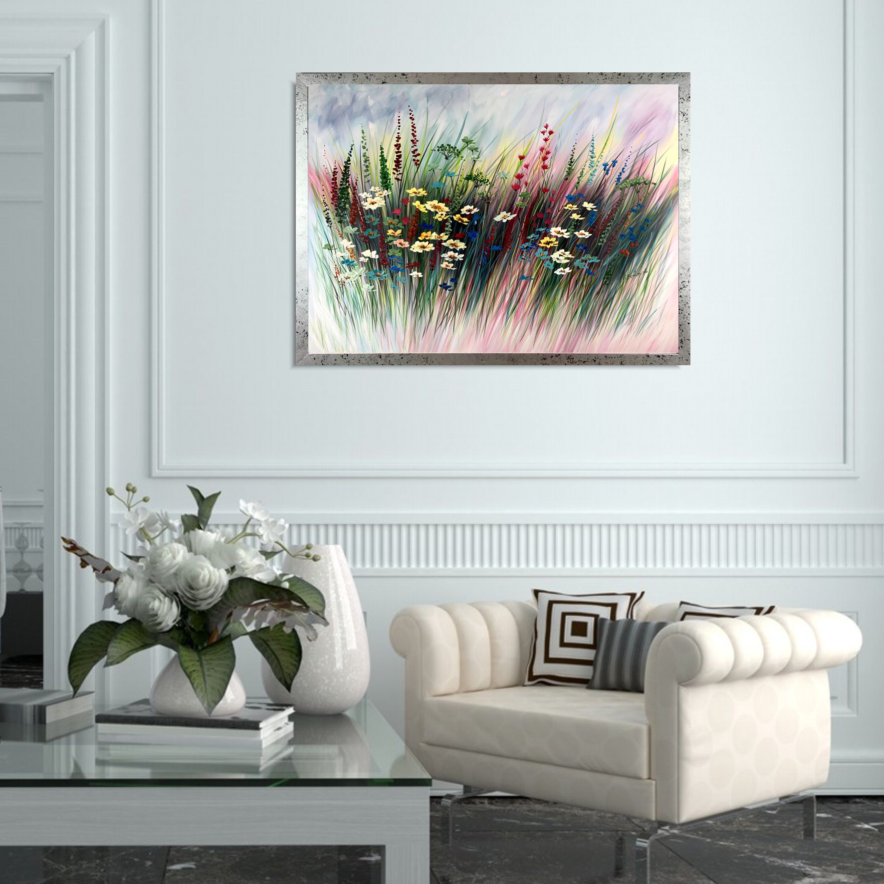 Obraz ręcznie malowany na płótnie 2253Z “Kwiaty dla ukochanej” 80x110cm