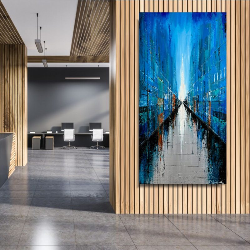 obraz do salonu abstrakcja w niebieskim kolorze 120x60cm