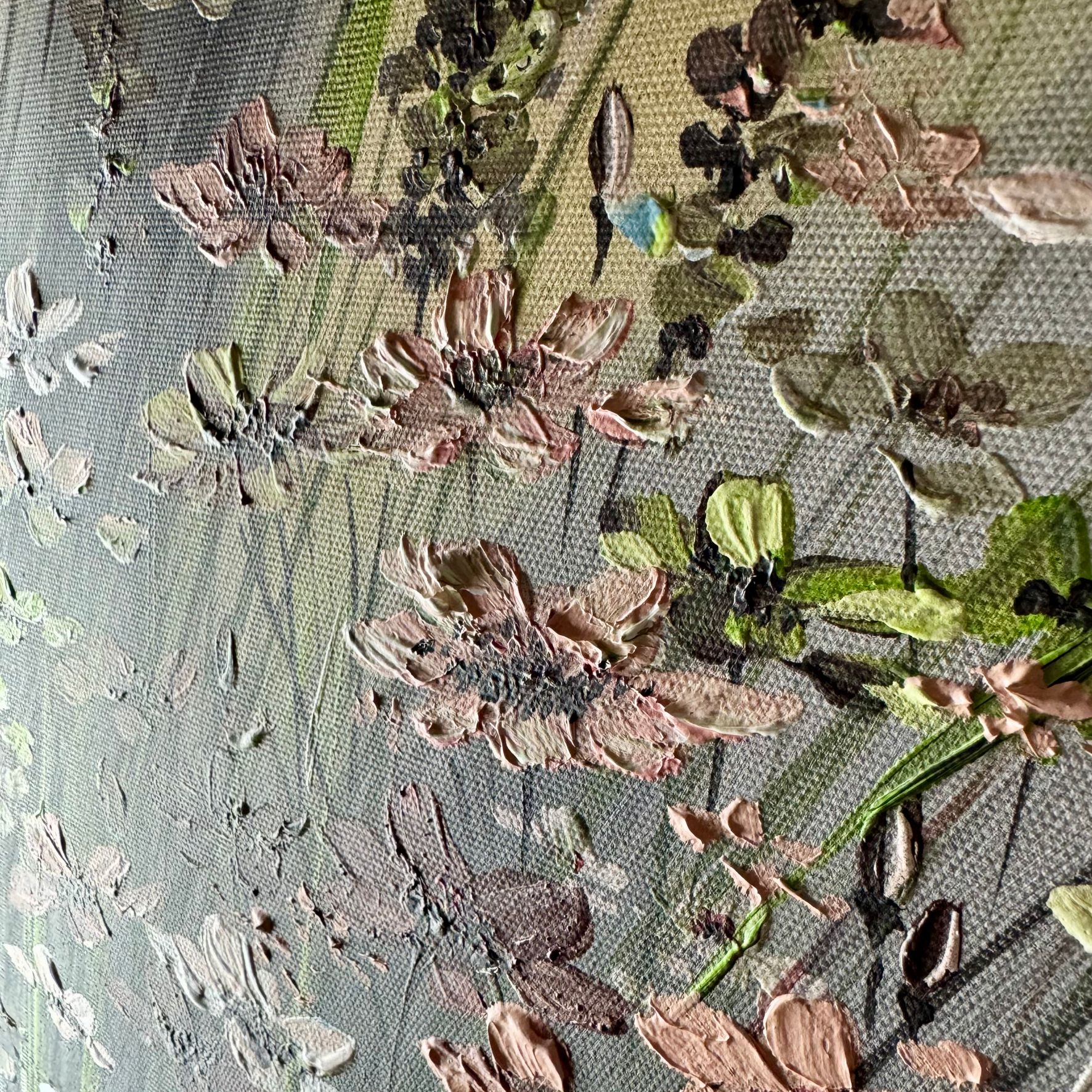 Obraz z kwiatami malowany na płótnie 2249Z “Łąka na wietrze” 80x80cm