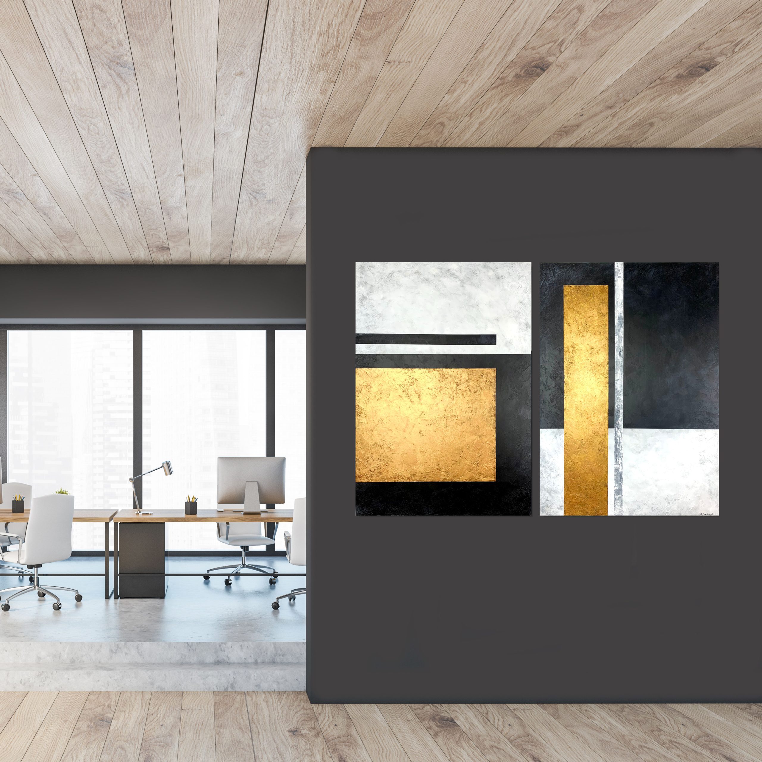 Obraz do przedpokoju 2280Z “Złota geometria” 100x140cm