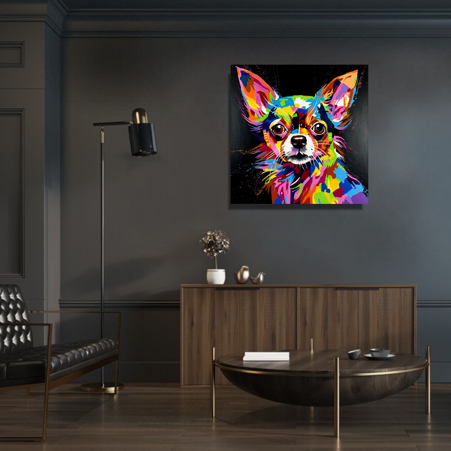 Obrazy na ścianę Obrazy ze zwierzętami 2279Z “Abstrakcyjna chihuahua” 90x90cm