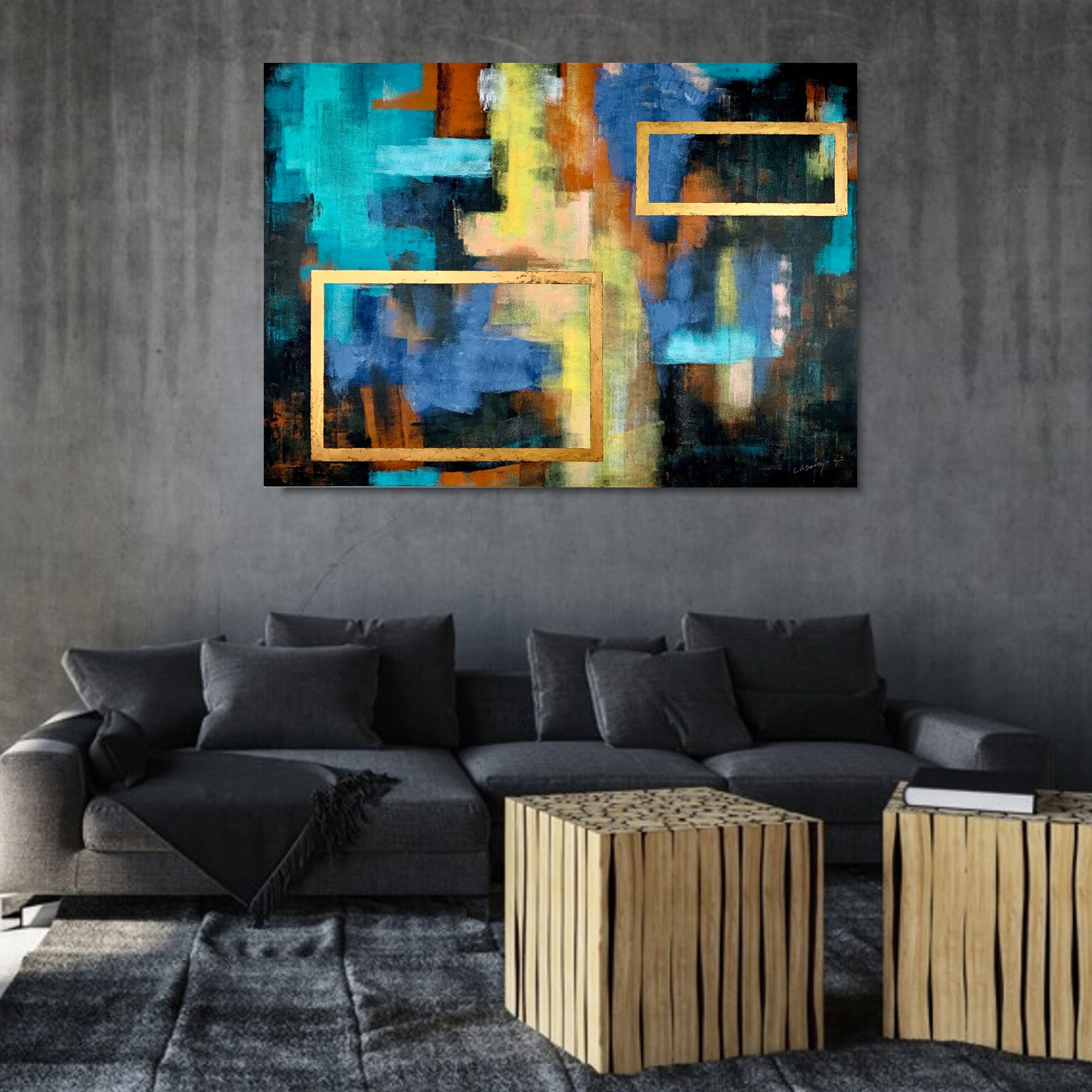 Obraz geometryczny malowany na płótnie 2282Z “Geometria” 100x140cm