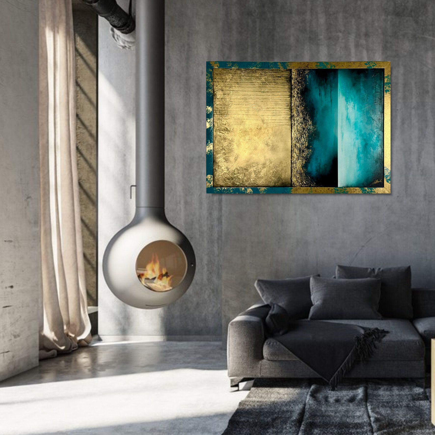 Nowoczesny obraz w ramie 1937Z "Turkusowy horyzont" 100x70cm