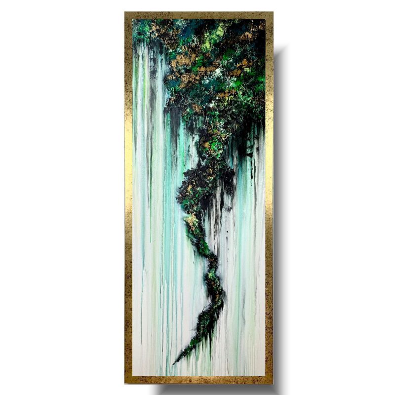 duża abstrakcja w ramie, obraz abstrakcyjny, pionowy, obraz, zielony obraz, zielona abstrakcja