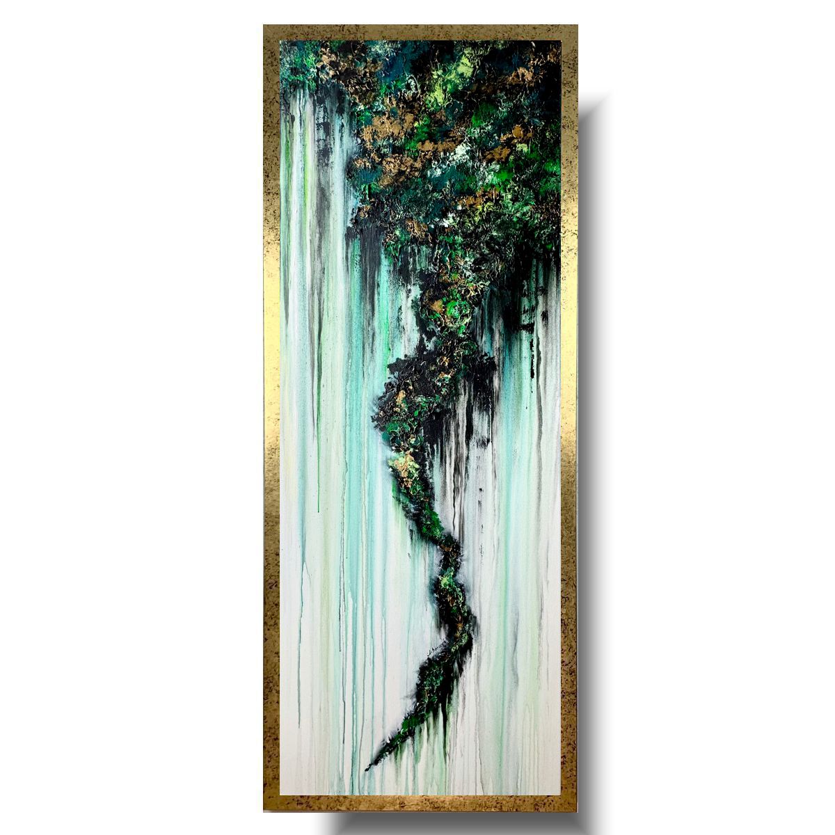 duża abstrakcja w ramie, obraz abstrakcyjny, pionowy, obraz, zielony obraz, zielona abstrakcja
