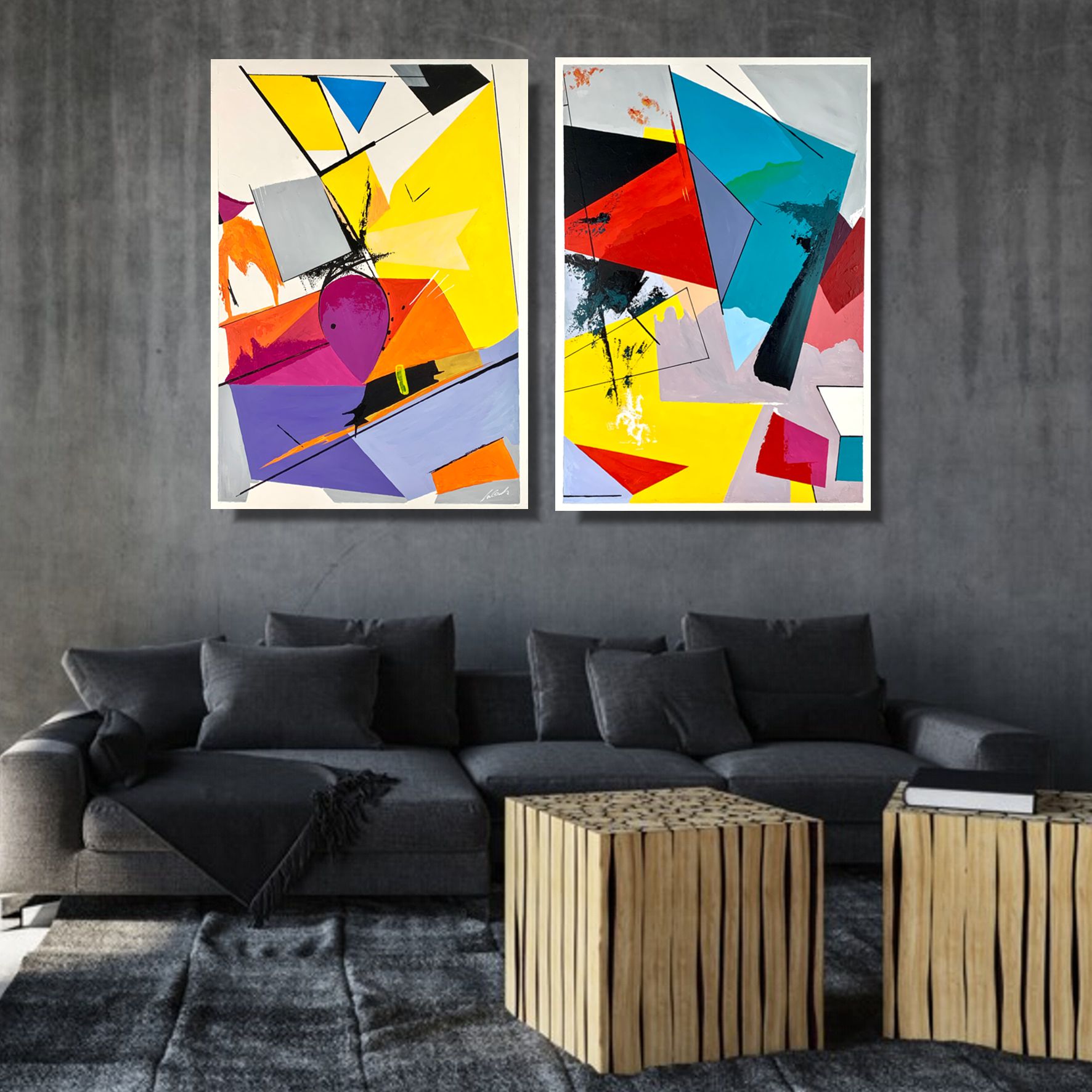 Dwa kolorowe obrazy 2305Z “Barwna geometria” 2 x 100x70cm