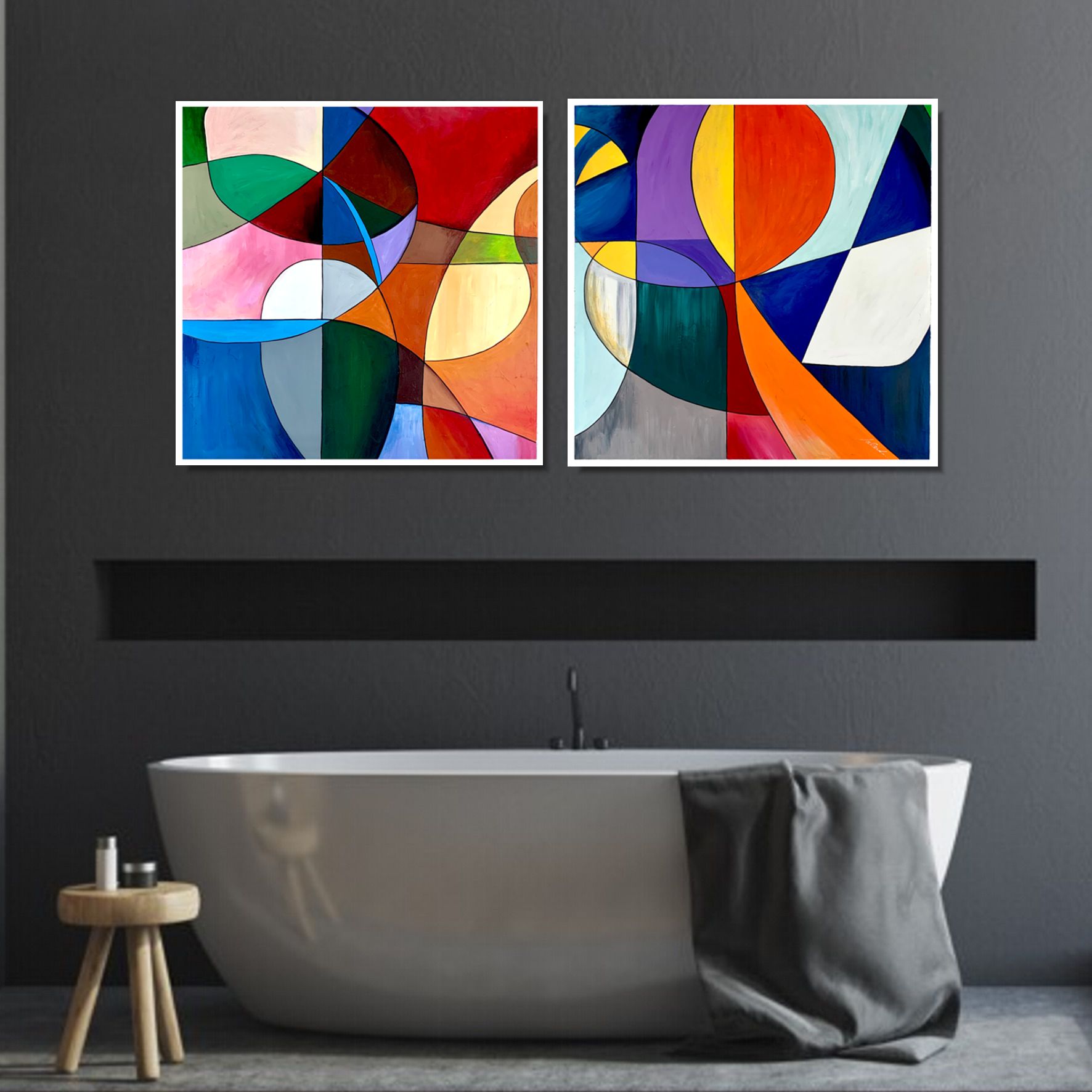 Obraz kolorowa abstrakcja 2306Z “Kolorowe zawirowanie” 2 x 80x80cm