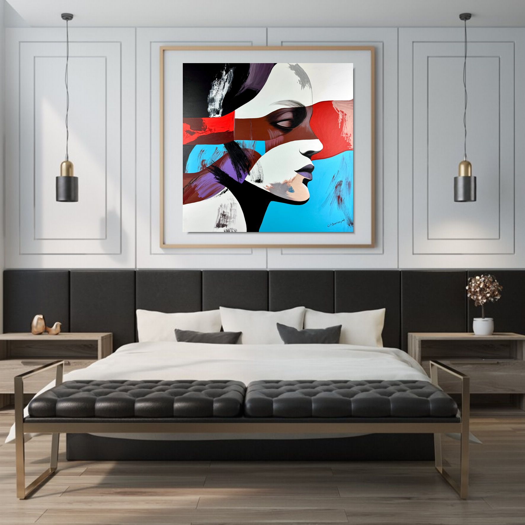 obraz ręcznie malowany portret, nowoczesny portret, duży obraz, obrazy do sypialni, obrazy na płótnie