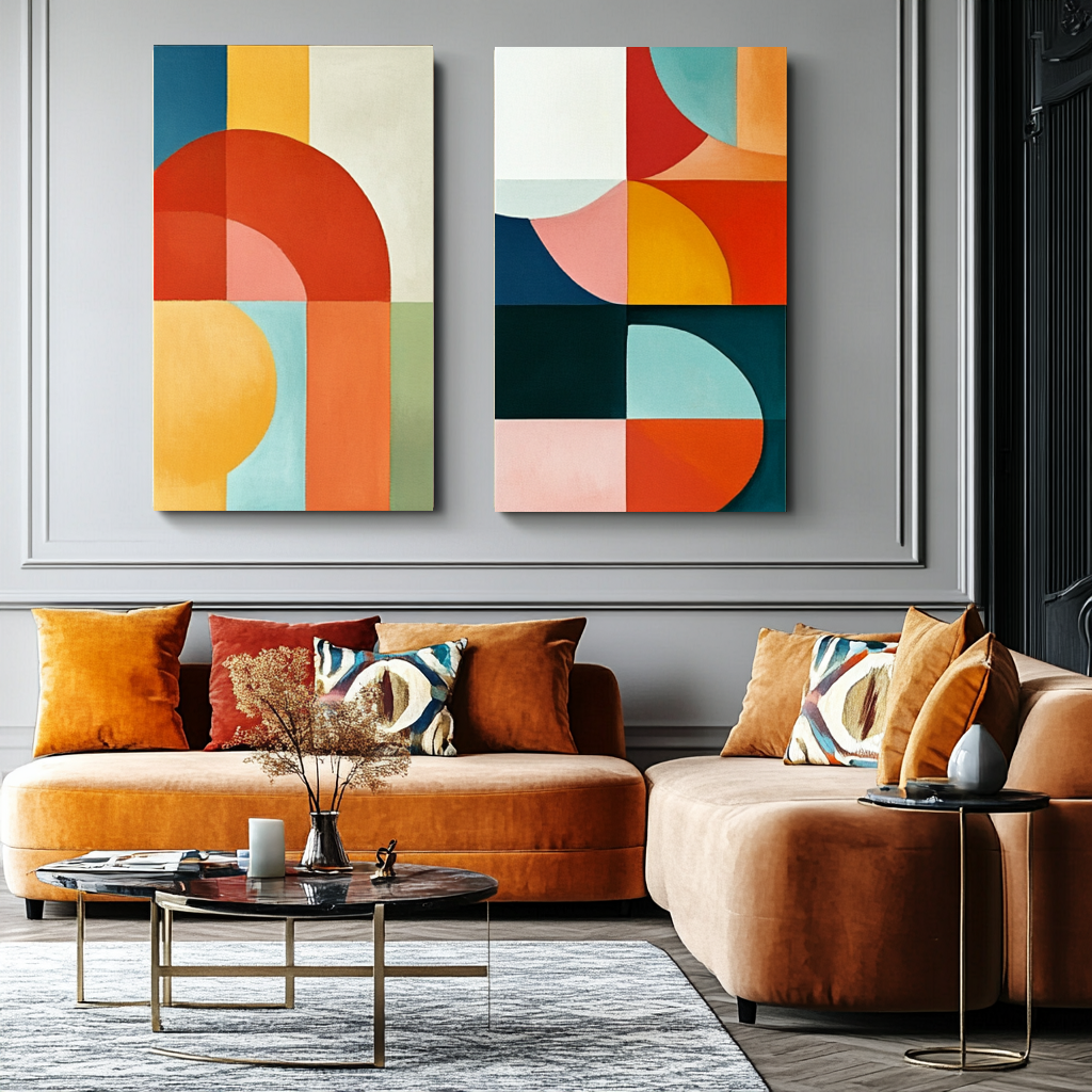 obraz abstrakcja dyptyk malowany, kolorowy obraz, kolorowa abstrakcja, obrazy do salonu, nowoczesne obrazy