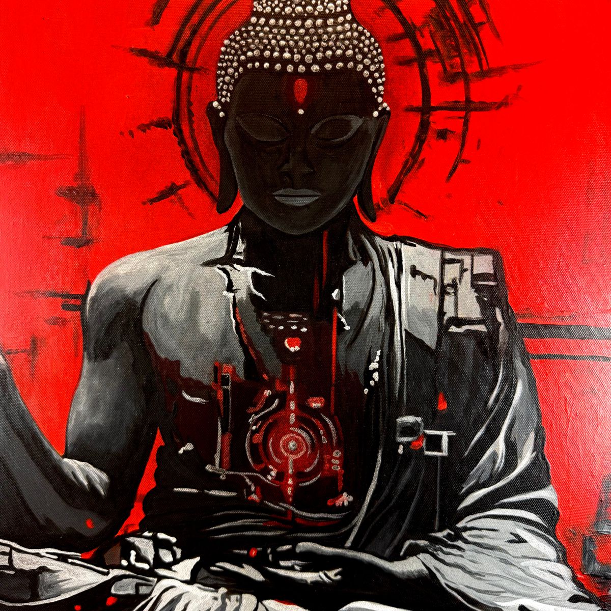 Obraz ręcznie malowany portret buddy 2351Z "Medytacja" 90x90cm