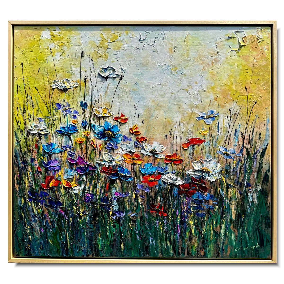 obraz z kwiatami w ramie, obrazy ręcznie malowane, obrazy na płótnie