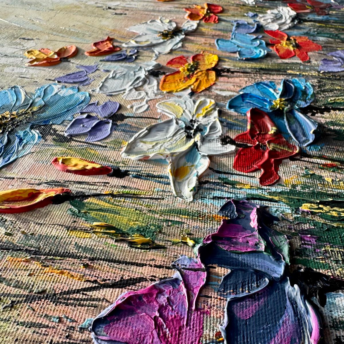 obraz z kwiatami w ramie, obrazy ręcznie malowane, obrazy na płótnie