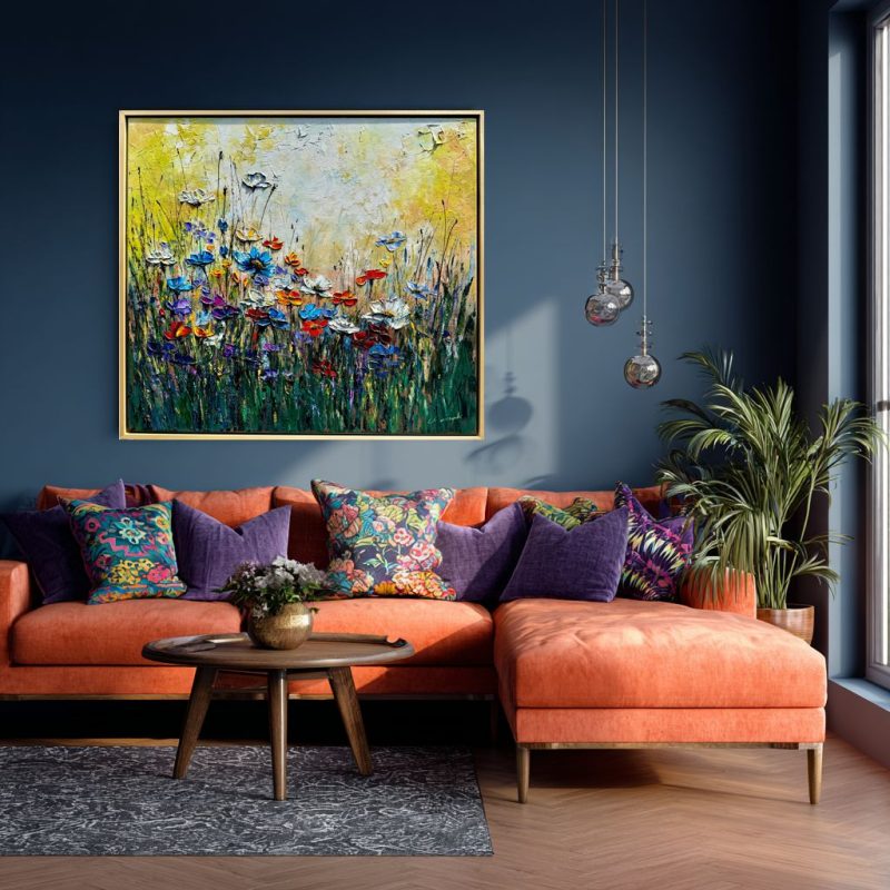 obraz z kwiatami w ramie, obrazy ręcznie malowane, obrazy na płótnie