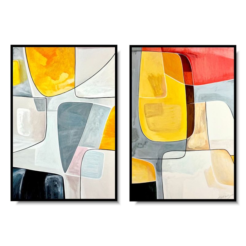 abstrakcja nowoczesny dyptyk w ciepłej kolorystyce