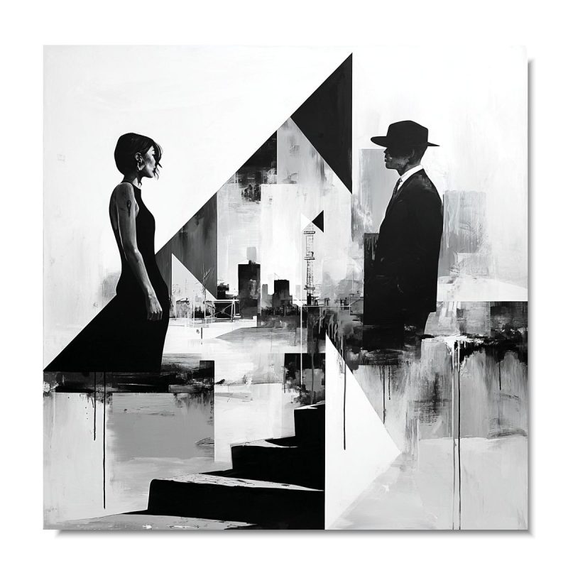 obraz abstrakcja czarno biala scena miejska wydruk na płótnie