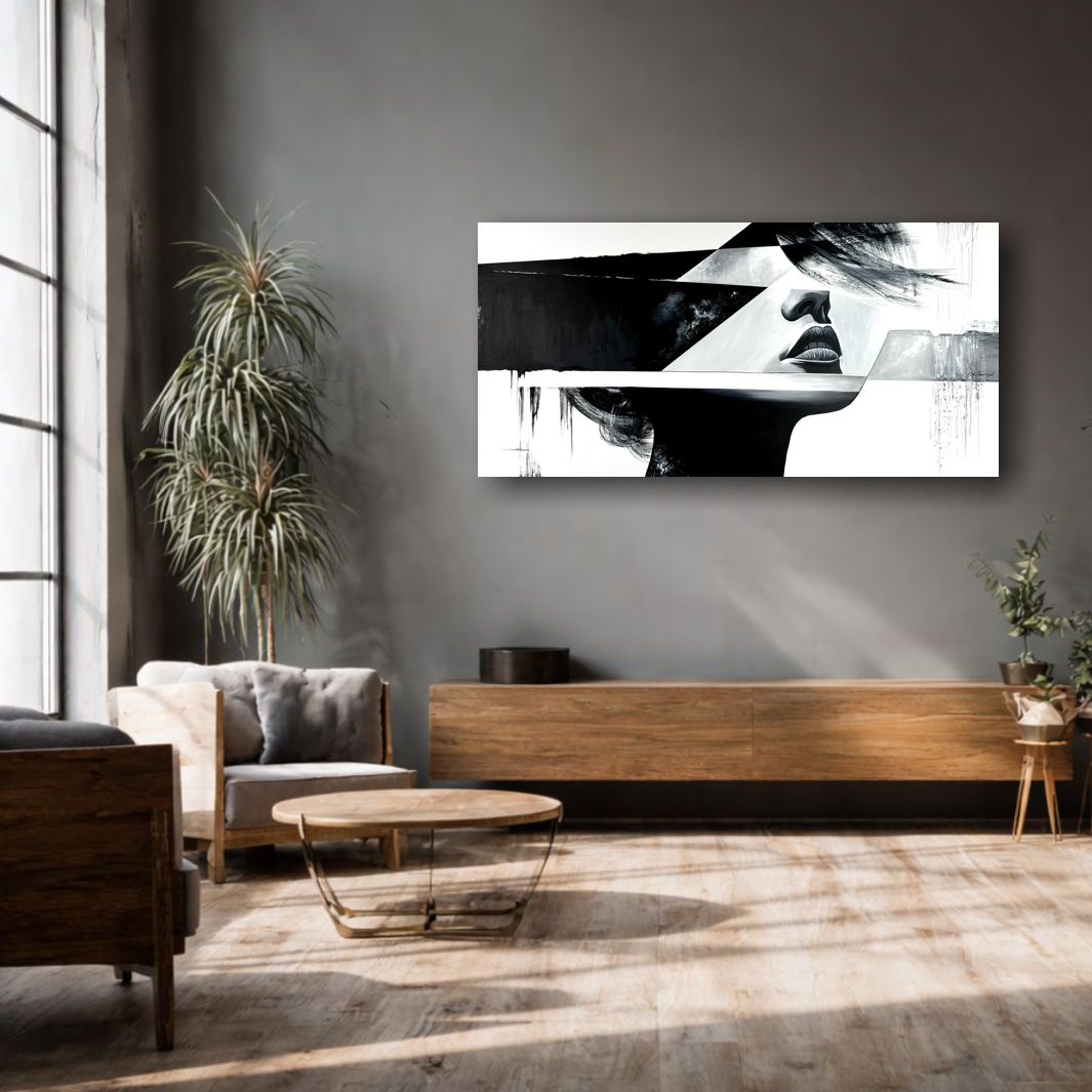 czarno biały portret abstrakcyjny ręcznie malowany do pokoju lub biura