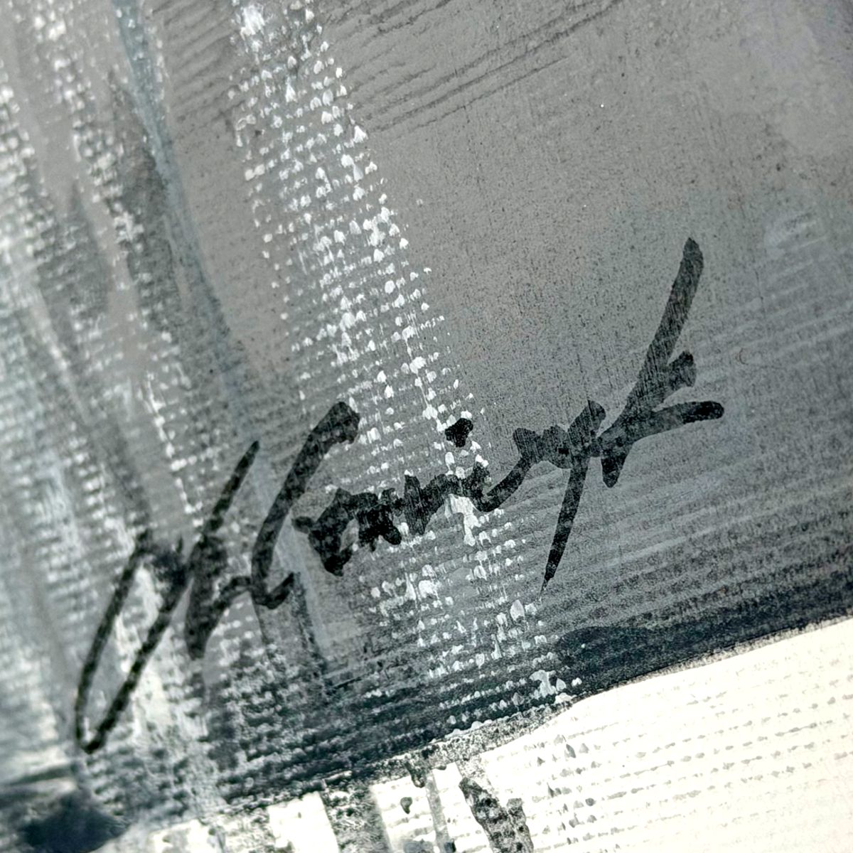 czarno biały portret abstrakcyjny ręcznie malowany sygnowany